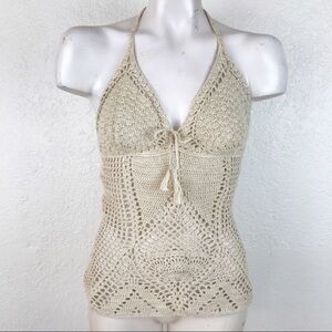 Crochet Halter Top in Cream Ralph Lauren blue label hand knit​